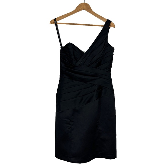 Alfred Angelo Dresses & Skirts - Alfred Angelo Size 6 Small Black Satin One Shoulder Pleated Cocktail Dress